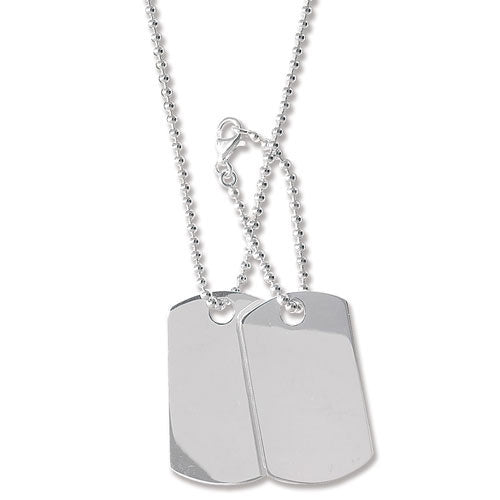 Double dog tag sterling silver necklace with polished finish